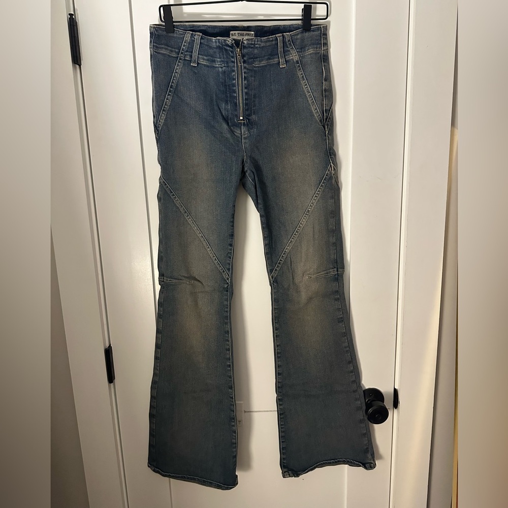 We The Free Flare Distressed No Button Jeans in Blue